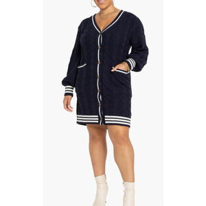 Women's ELOQUII Navy & White Cable Knit Cardigan Plus Size 26/28